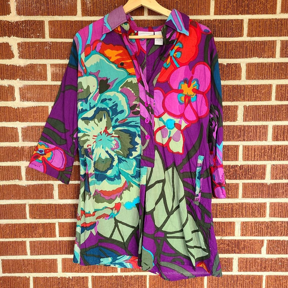 100% cotton soft surroundings vibrant floral collared tunic